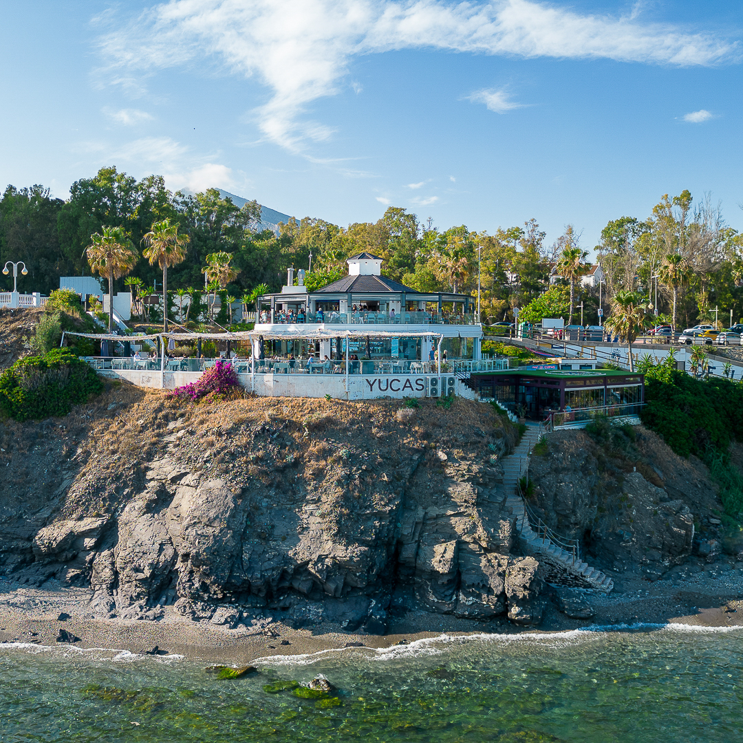 Aerial drone capture of YUCAS cliffside beach club
