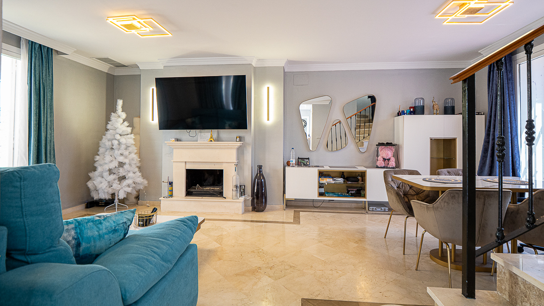 Luxury property interior living room with marble floors